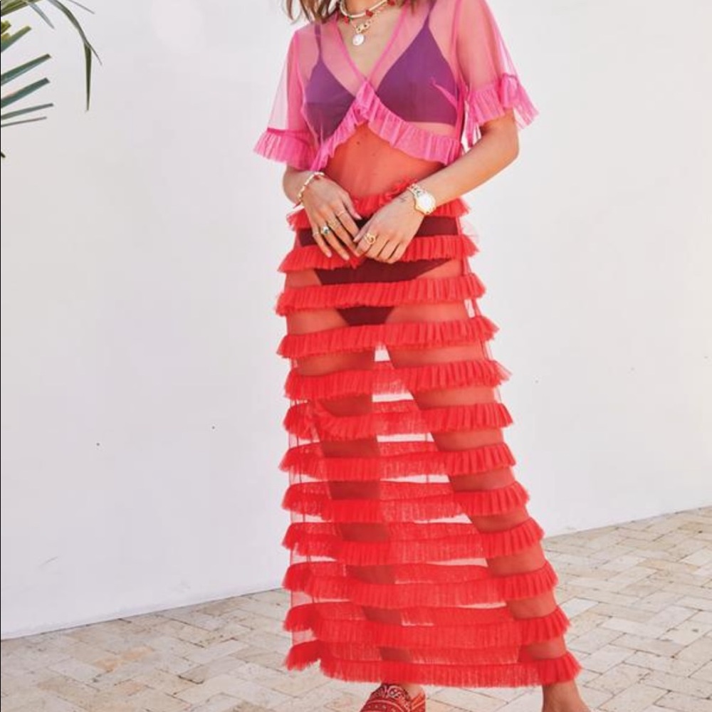 Never Fully Dressed Kate Midi Dress Ruffled Sheer